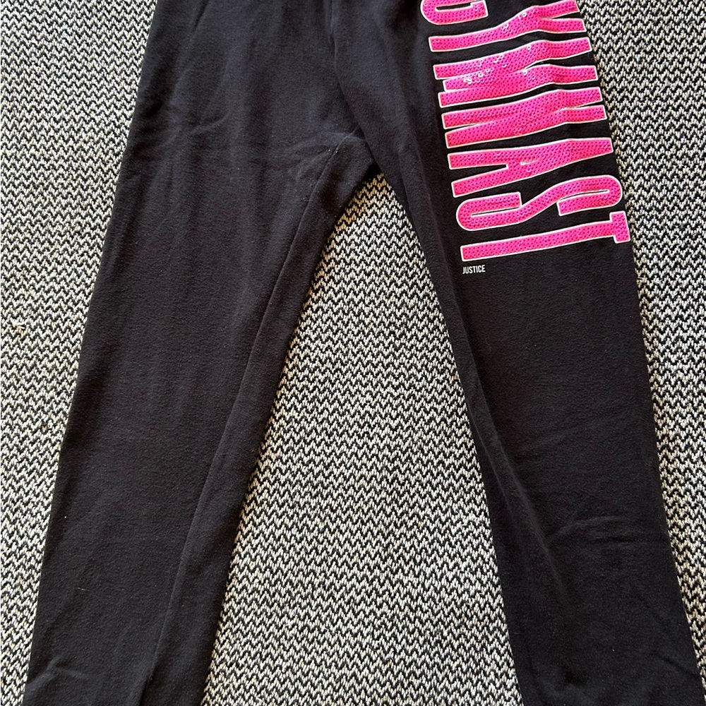 Black and Pink Kids Gymnast Leggings  Joggers with Pink Print
